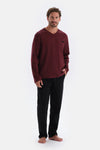 Bordo V Yaka Uzun Kollu Örme Pijama Takımı
