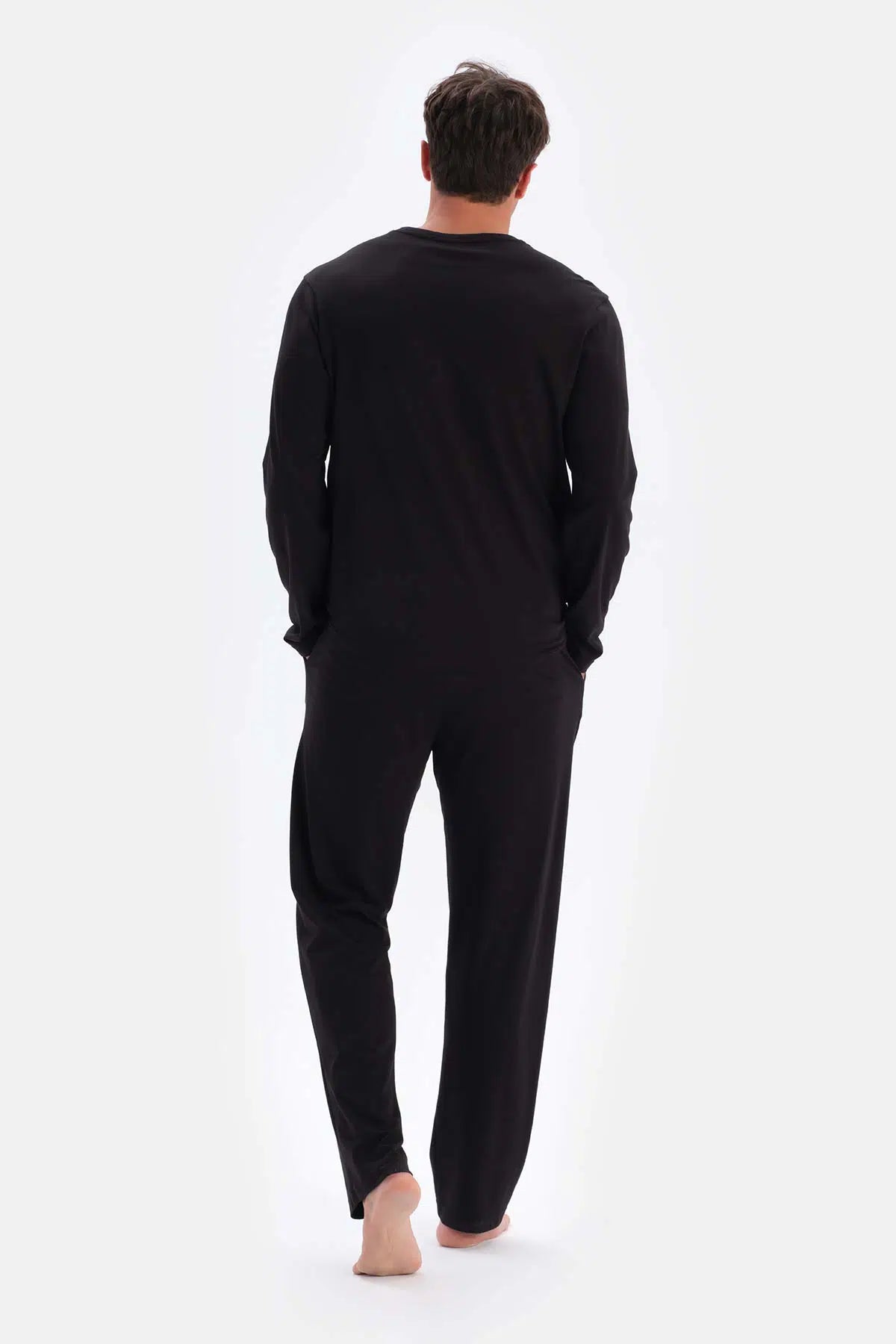 Siyah Bisiklet Yaka Penye Modal Pijama Takımı