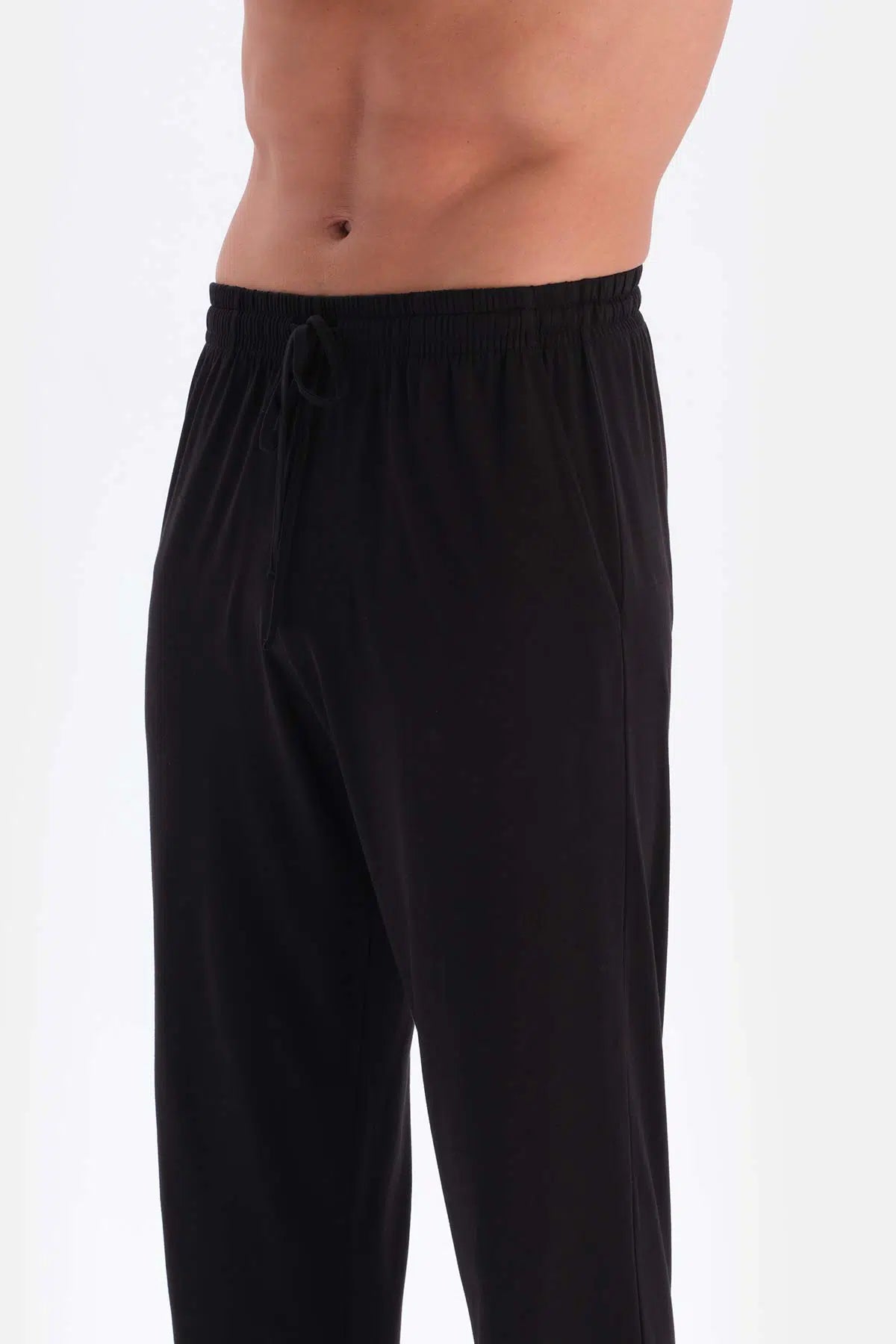 Siyah Bisiklet Yaka Penye Modal Pijama Takımı