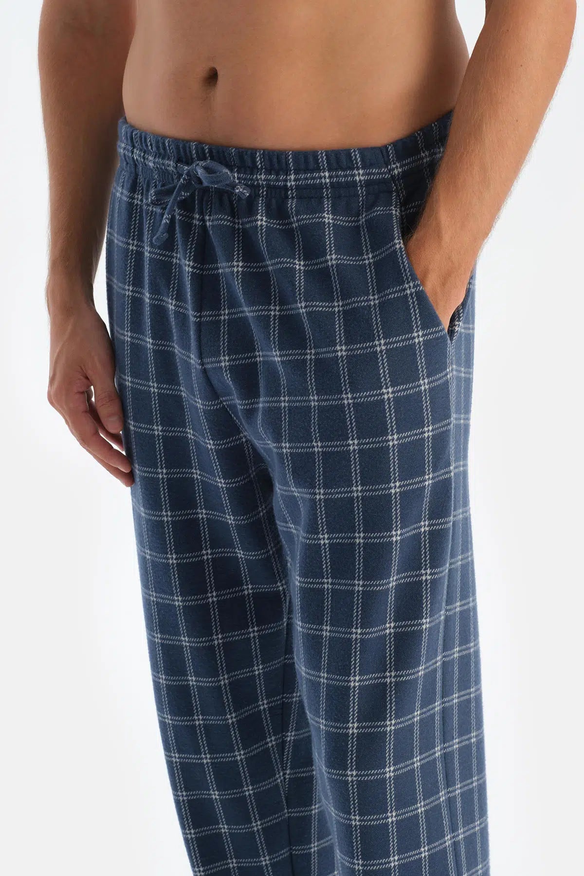 Lacivert Patlı Fleto Cepli Uzun Kollu Tişört Pantolon Pijama Takımı