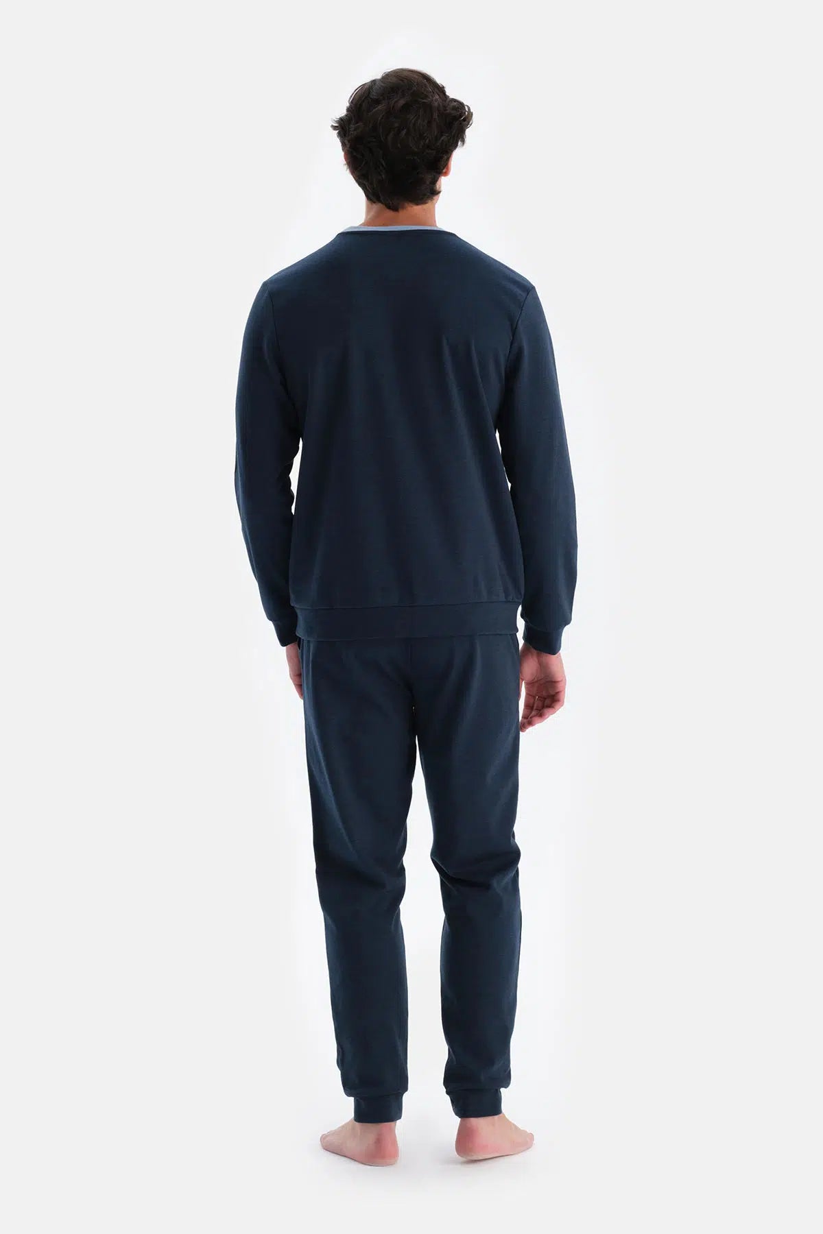 Indigo Melanj Bisiklet Yaka Uzun Kollu Jogger Pantolonlu Pijama Takımı