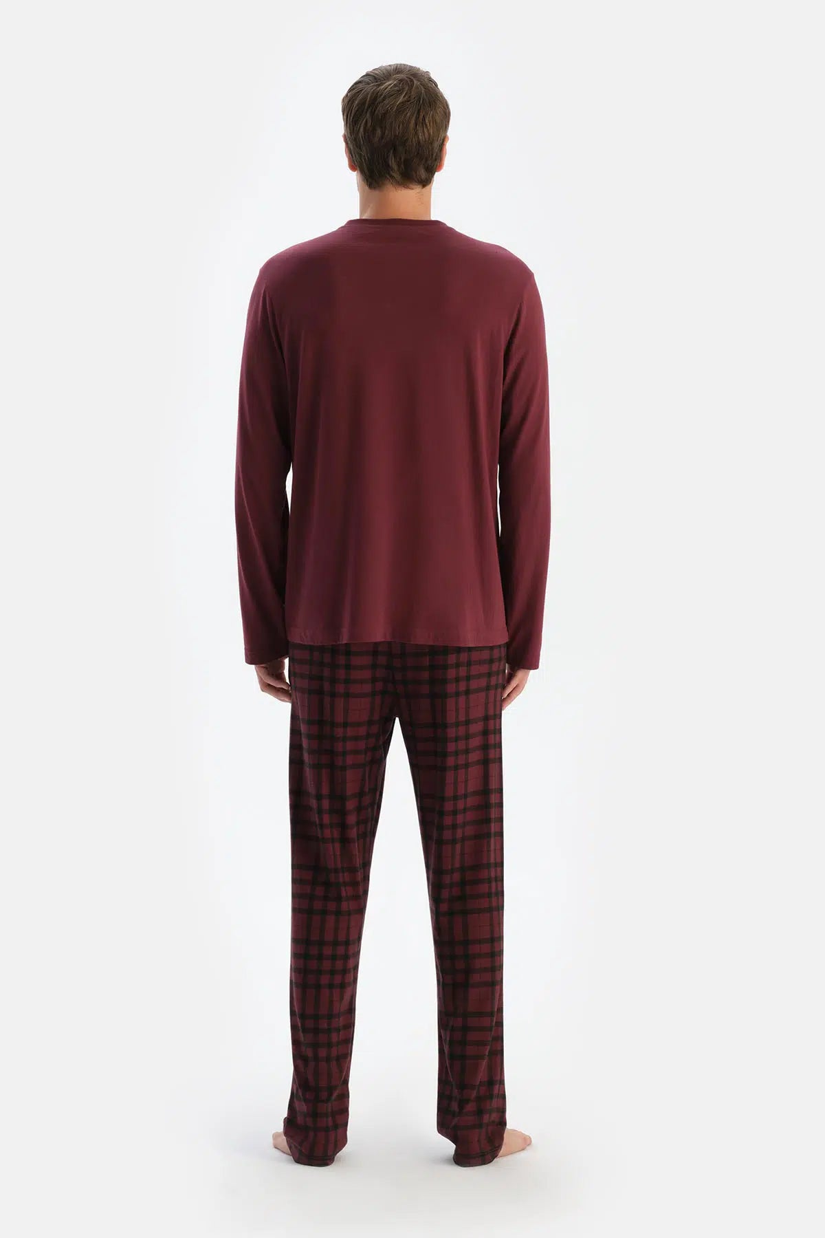 Mürdüm Bisiklet Yaka Uzun Kollu Tişört Pantolon Pijama Takımı