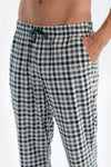 Gri Melanj Bisiklet Yaka Uzun Kollu Altı Ekoseli Pijama Takımı