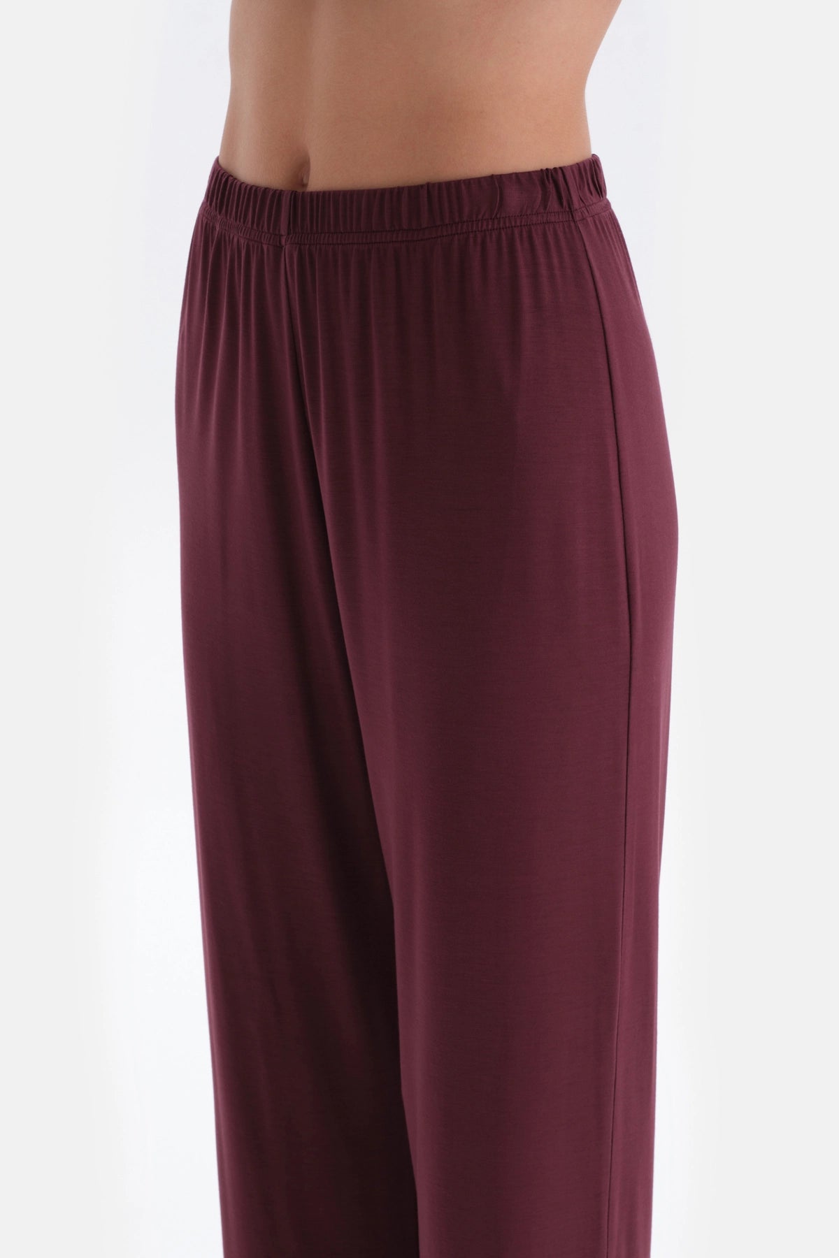 Bordo Basıc Penye Modal Gömlek Pantolon Örme Pijama Takımı