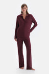 Bordo Basıc Penye Modal Gömlek Pantolon Örme Pijama Takımı