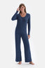 Indigo Ribli Kaşkorse Yuvarlak Yaka Örme Pijama Takımı