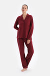 Bordo Kadın Gömlek Pijama Takımı