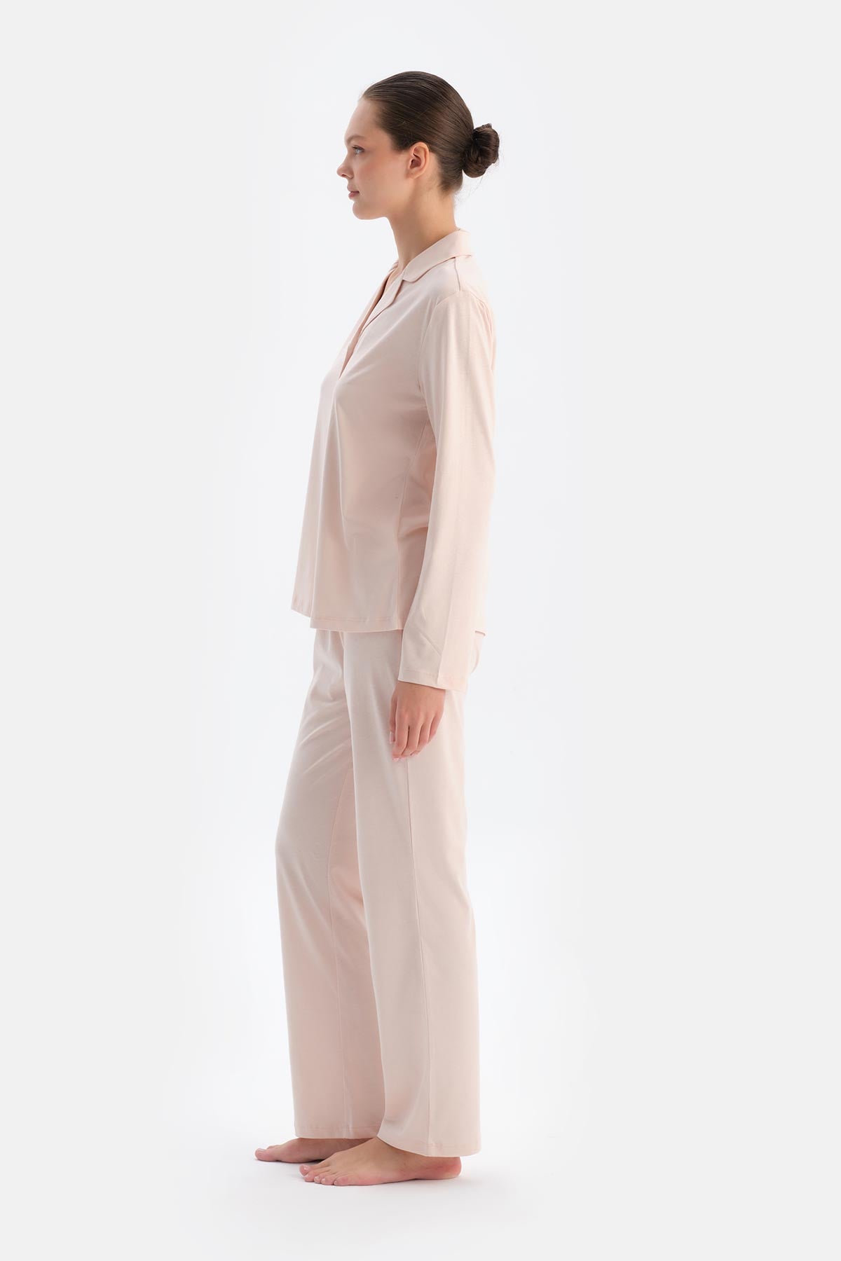 Açık Pembe Kadın Gömlek Pijama Takımı