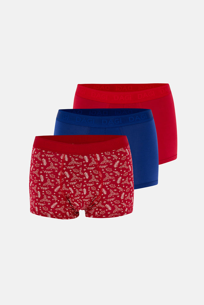 Kırmızı-Mavi 4210 3'lü Desenli Micro Modal Boxer