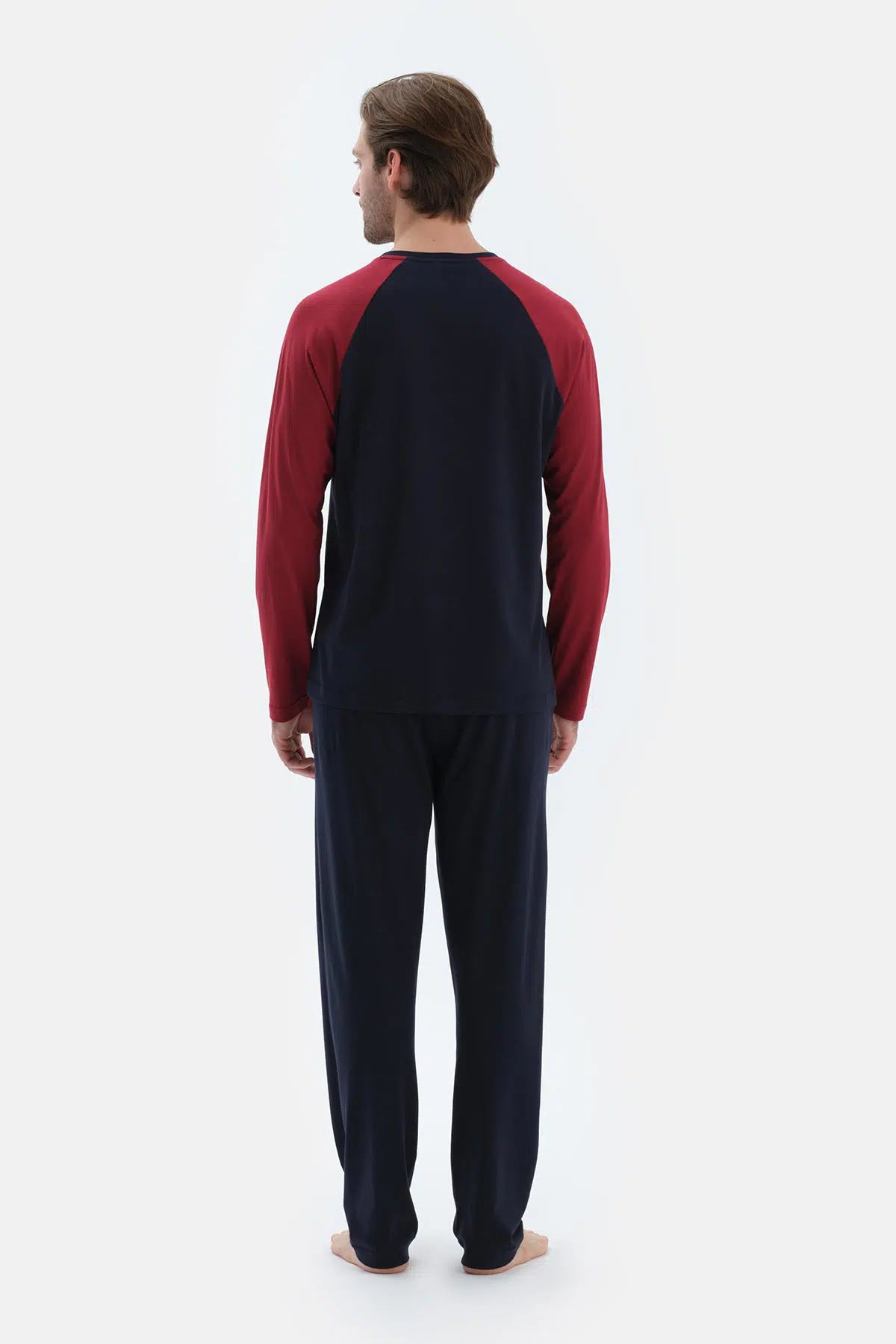 Lacivert Reglan Kol Garnili Pamuk Modal Pijama Takımı