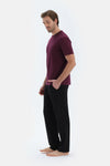 Bordo Bisiklet Yaka Kısa Kollu Tişört Pantolon Pijama Takımı