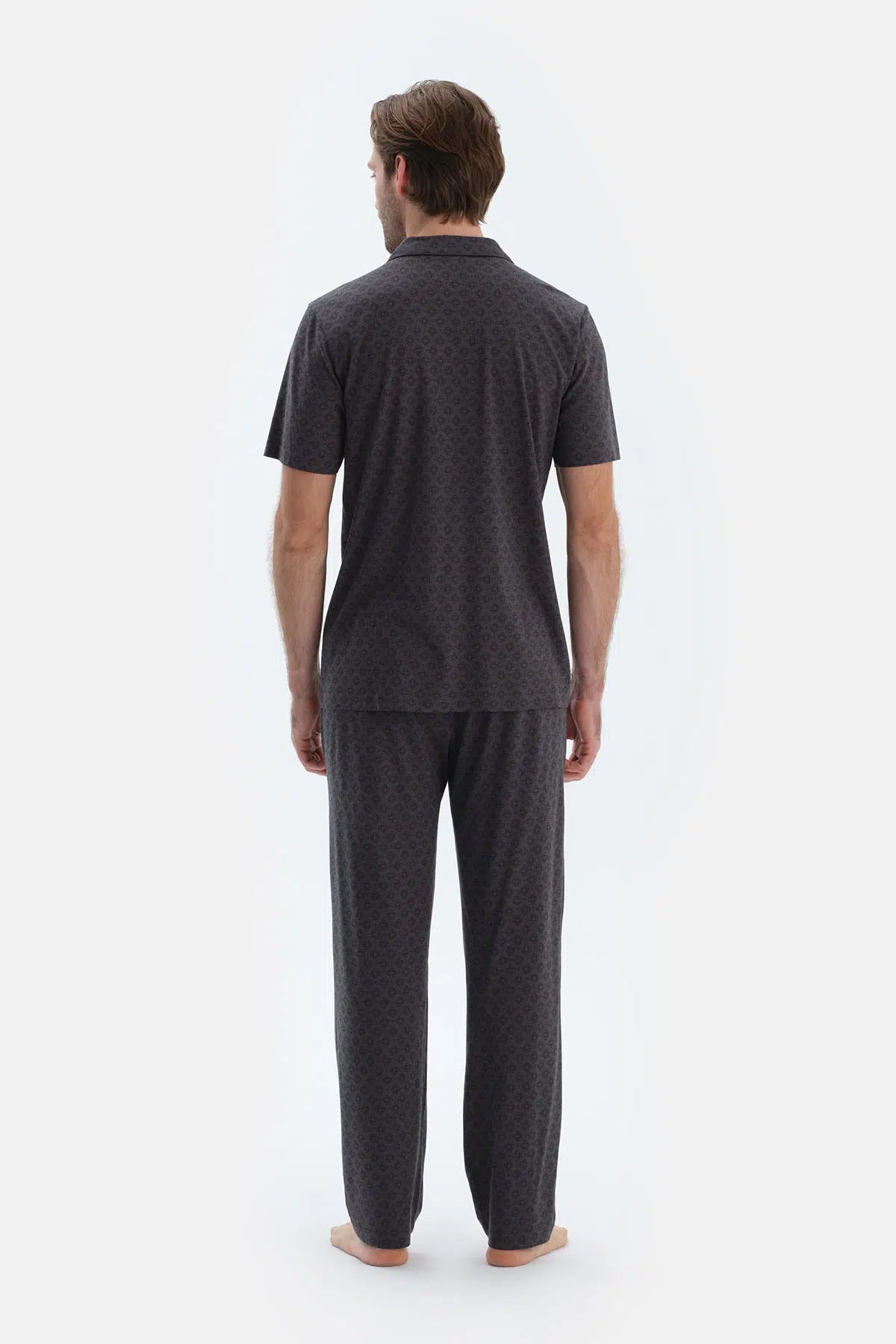 Antrasıt Mıkroprınt Baskılı Penye Modal Gömlek Pantolon Pijama Takımı