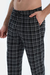 Gri Uzun Kollu Pat Detaylı Tişört Ekose Pantolon Pijama Takımı
