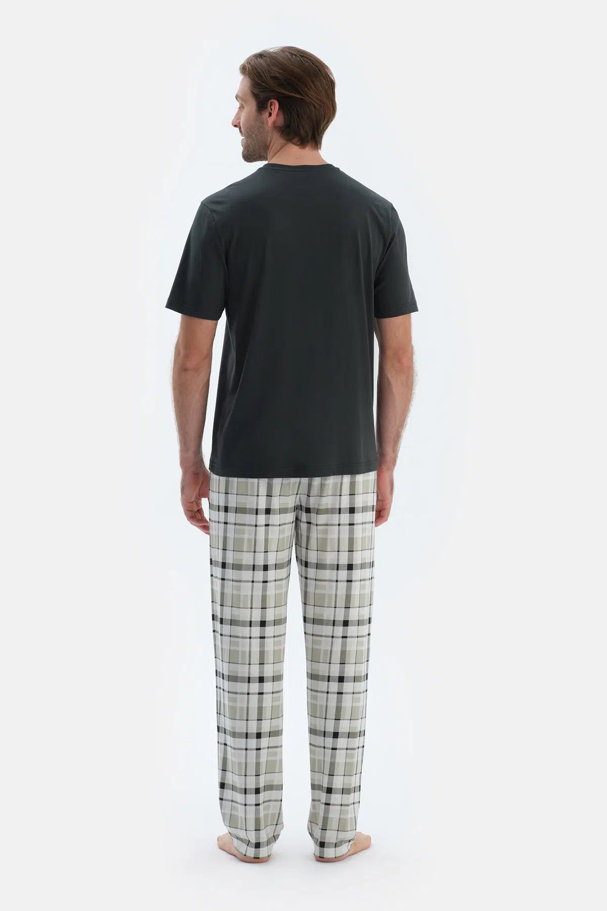 Siyah Kısa Kollu Ekose Pantolonlu Pijama Takımı