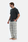 Siyah Kısa Kollu Ekose Pantolonlu Pijama Takımı