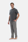 Siyah Kısa Kollu Yarım Patlı Tişört Pantolon Pijama Takımı