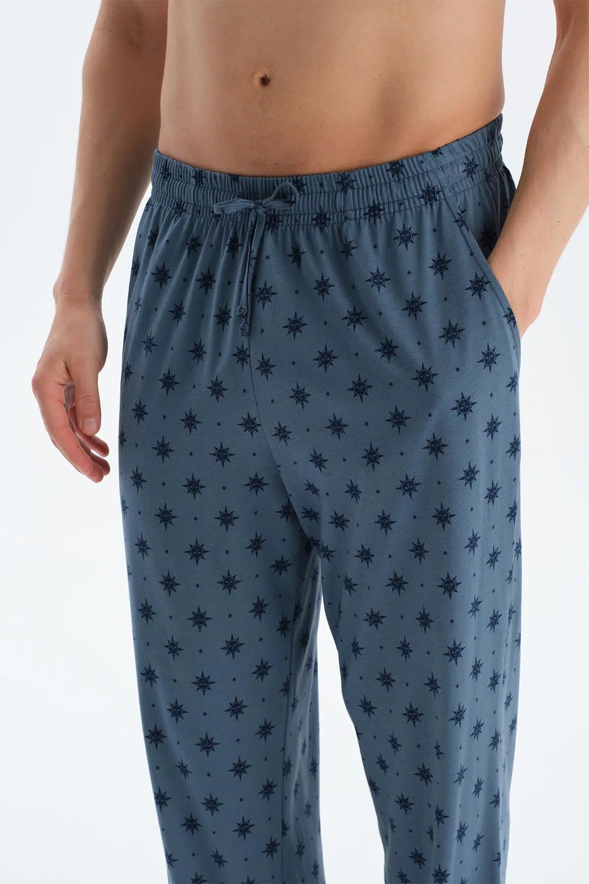 Indigo Pat Ve Fleto Cep Detaylı Tişört Pantolon Pijama Takımı