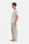 Ekru Gizli Patlı Kısa Kollu Tişört Pantolon Pijama Takımı