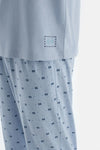Açık Mavi Etek Ucu Baskılı Kısa Kollu Tişört Pantolon Pijama Takımı