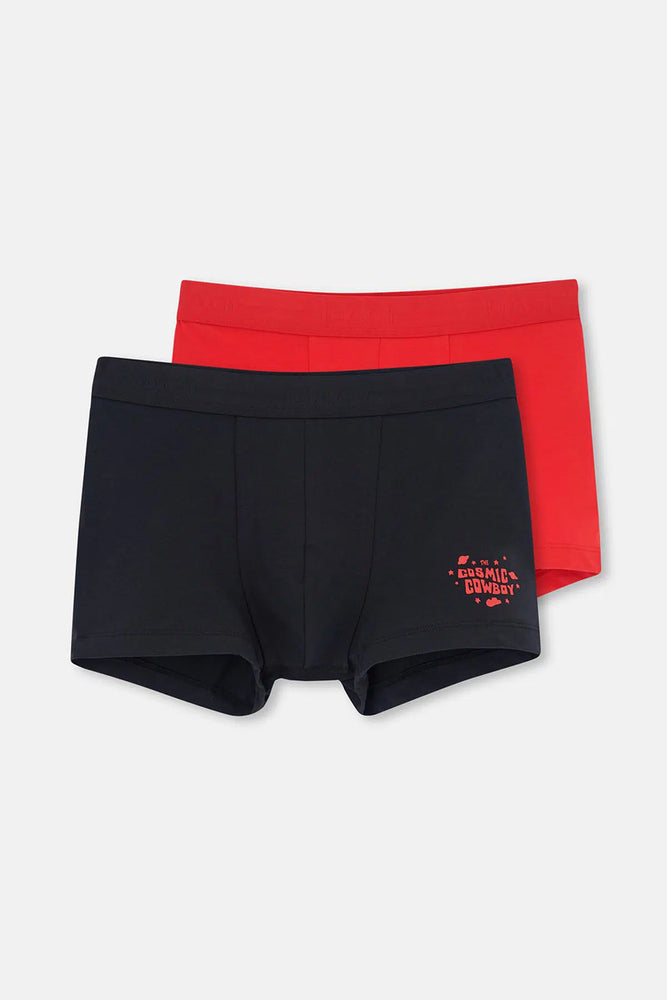 Kırmızı-Lacivert 2'li Parça Baskılı Pamuk Boxer