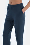 Indigo V Yaka Viskon Tişört Pantolon Pijama Takımı