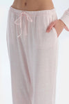 Açık Pembe Metraj Kalp Baskılı Gömlek Pantolon Pijama Takımı