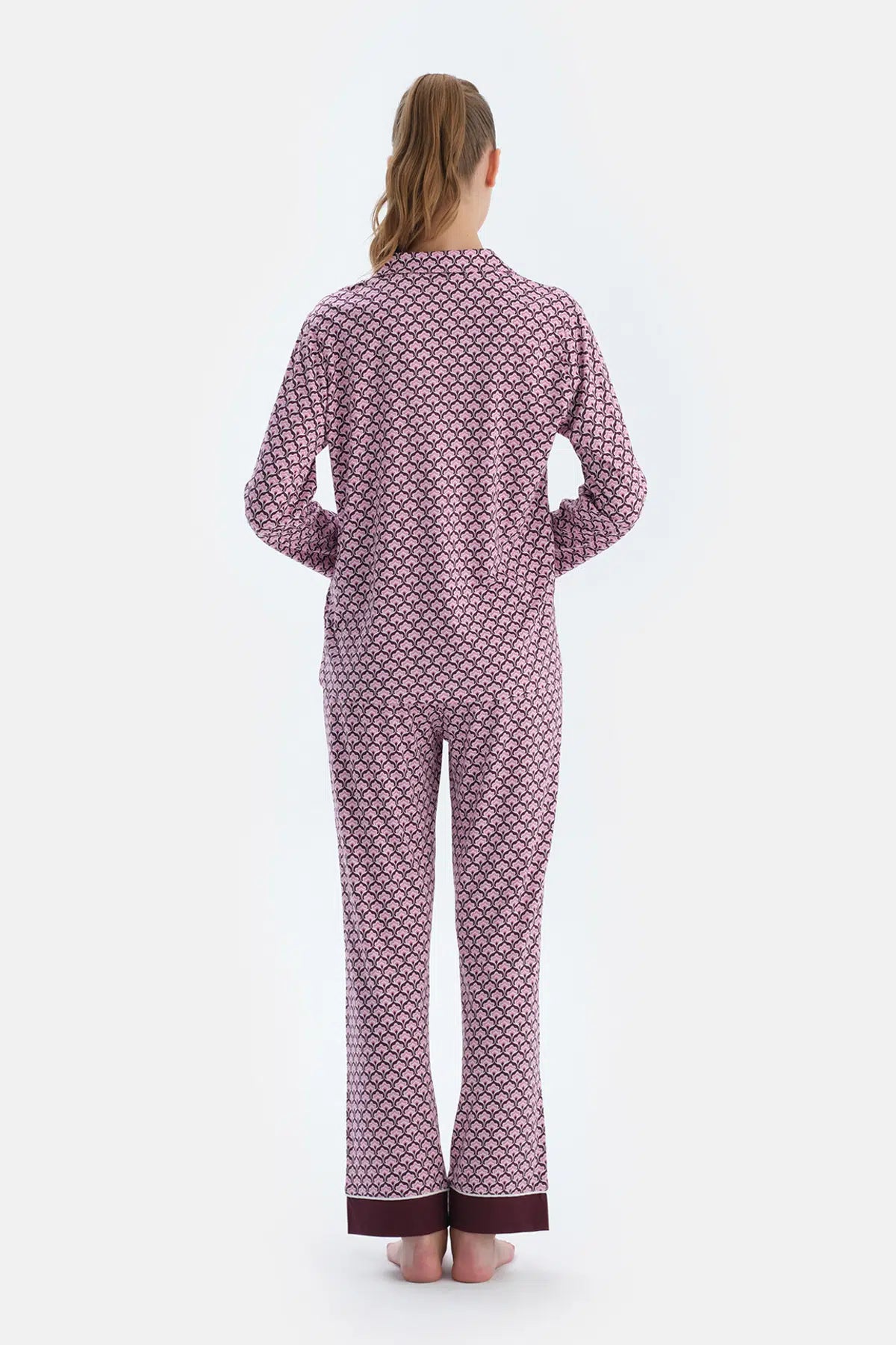 Multicolor Geometrik Metraj Baskılı Penye Modal Gömlek Pantolon Pijama Takımı