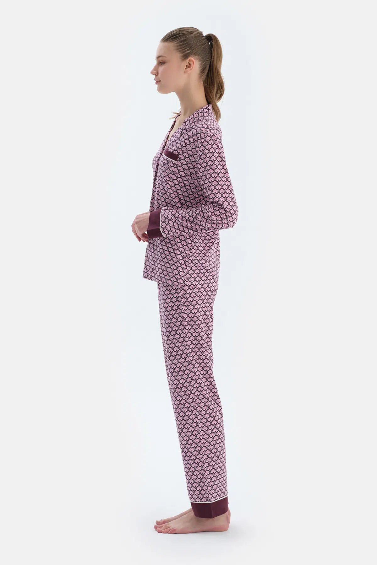 Multicolor Geometrik Metraj Baskılı Penye Modal Gömlek Pantolon Pijama Takımı