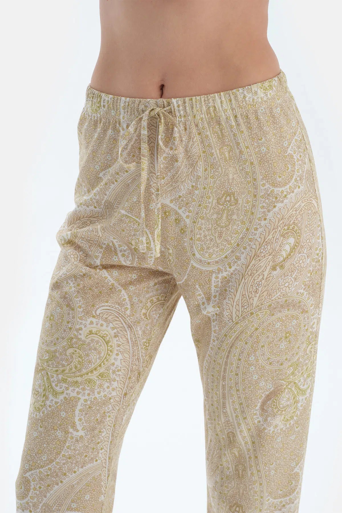Açık Yeşil Şal Desenli Penye Modal Gömlek Pantolon Pijama Takımı