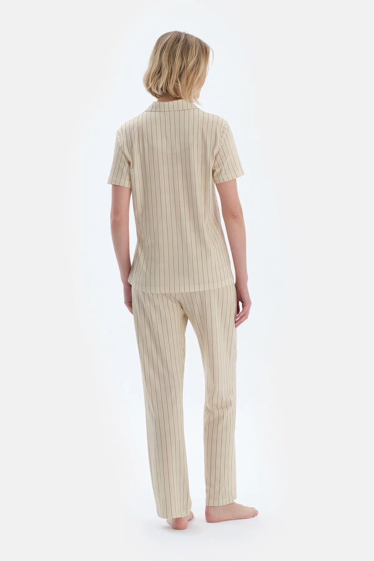 Yeşil Çizgili Nakış Detaylı Gömlek Pantolon Pijama Takımı