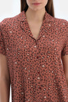Kiremit Leopar Desenli Gömlek Şort Pijama Takımı