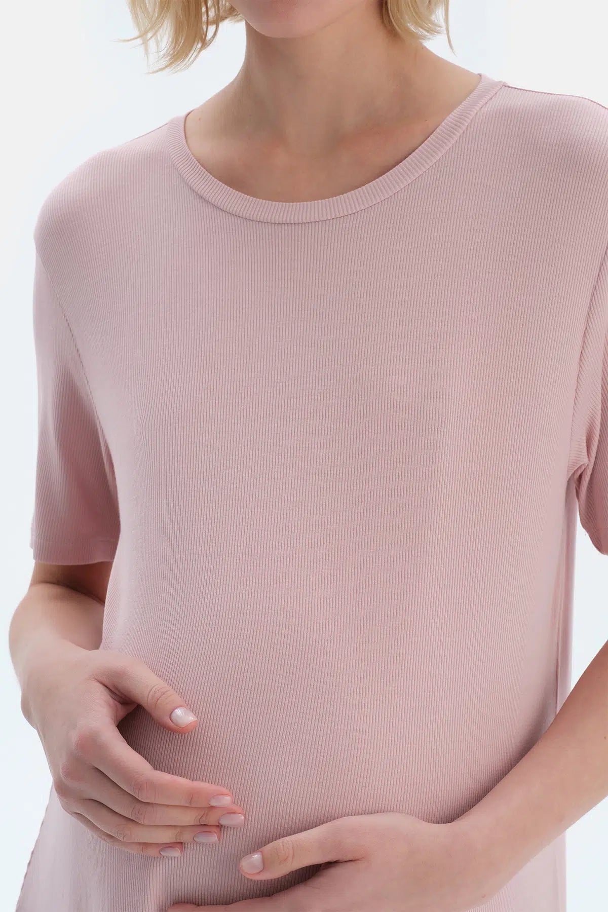 Açık Pembe Kaşkorse Hamile Tişört Şort Pijama Takımı