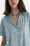 Açık Mavi Şal Desenli Penye Modal Gömlek Şort Pijama Takımı