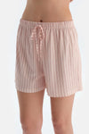 Açık Pembe Çizgili Penye Modal Gömlek Şort Pijama Takımı