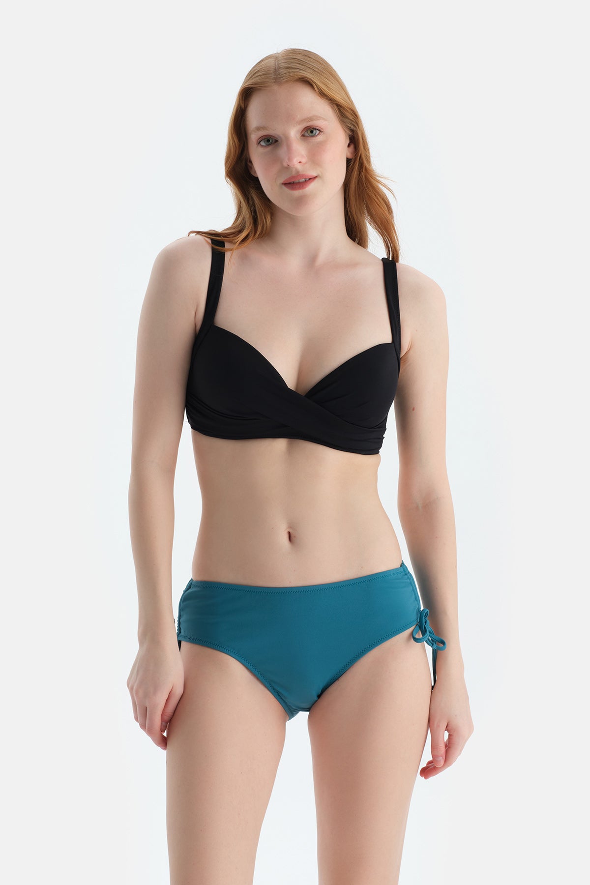 Petrol Mavi Yanı Büzgülü Bikini Alt