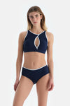 Lacivert Halter Yaka Bikini Üst