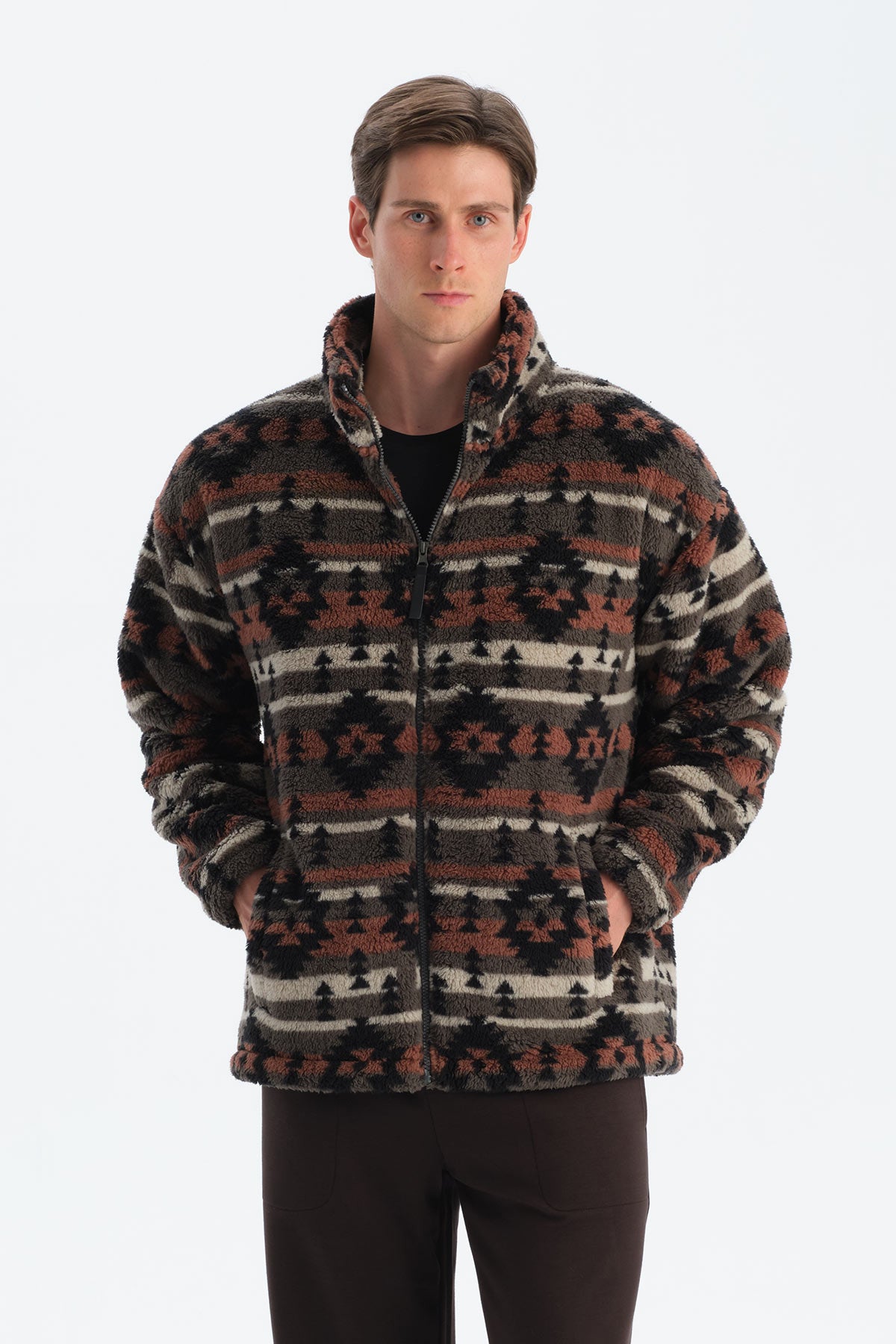 ERKEK ETNİK DESEN BASKILI POLAR SWEATSHIRT