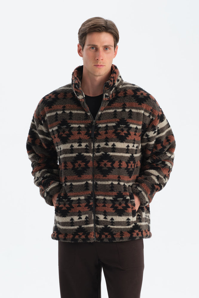 ERKEK ETNİK DESEN BASKILI POLAR SWEATSHIRT