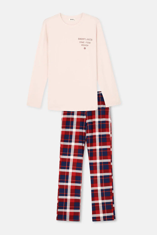 Ekru Uzun Kollu Pijama Takımı