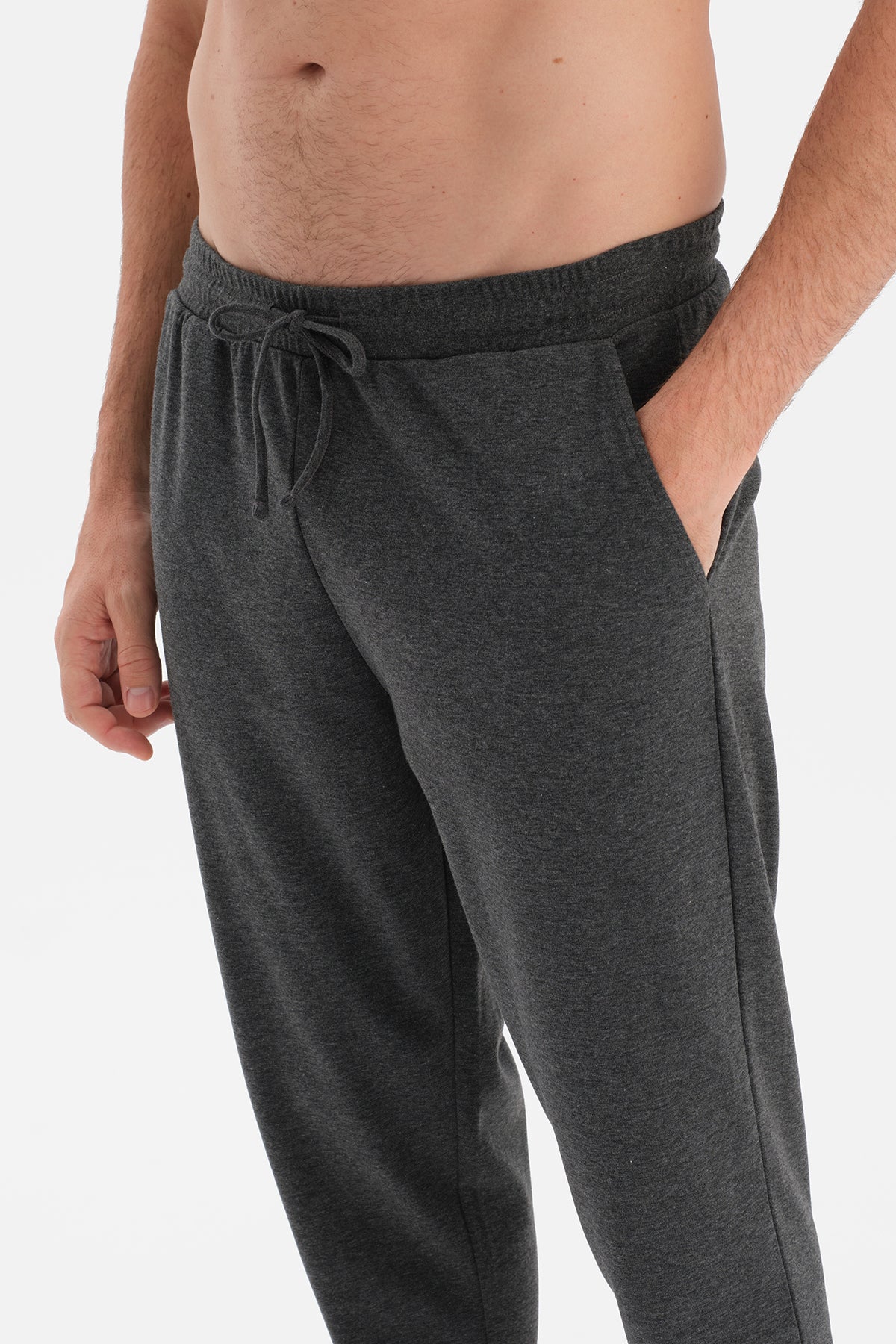 Antrasit Melanj Parça Detaylı Uzun Kollu Pijama Takım