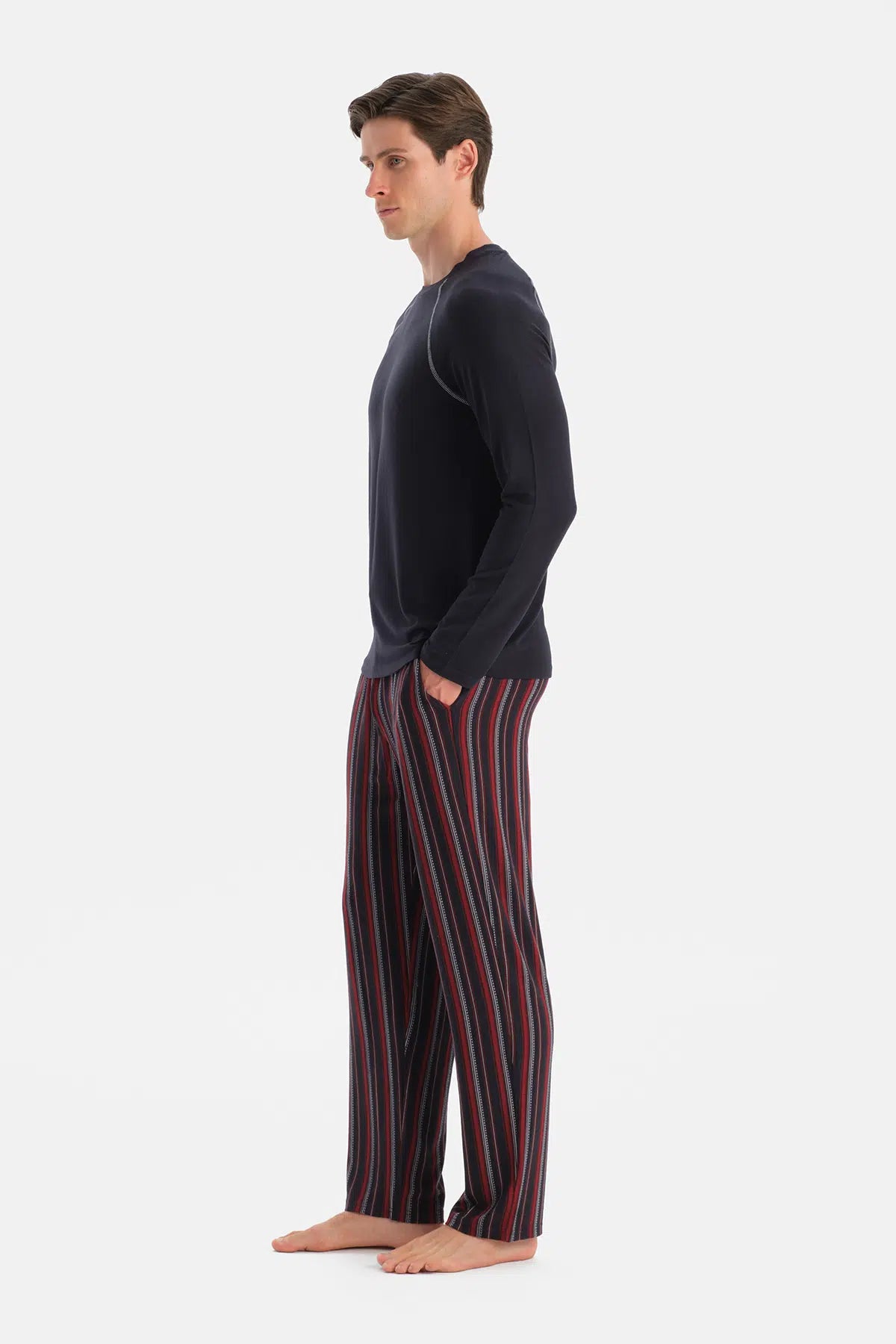 Lacivert Bisiklet Yaka Termal Tişört Pantolon Pijama Takımı