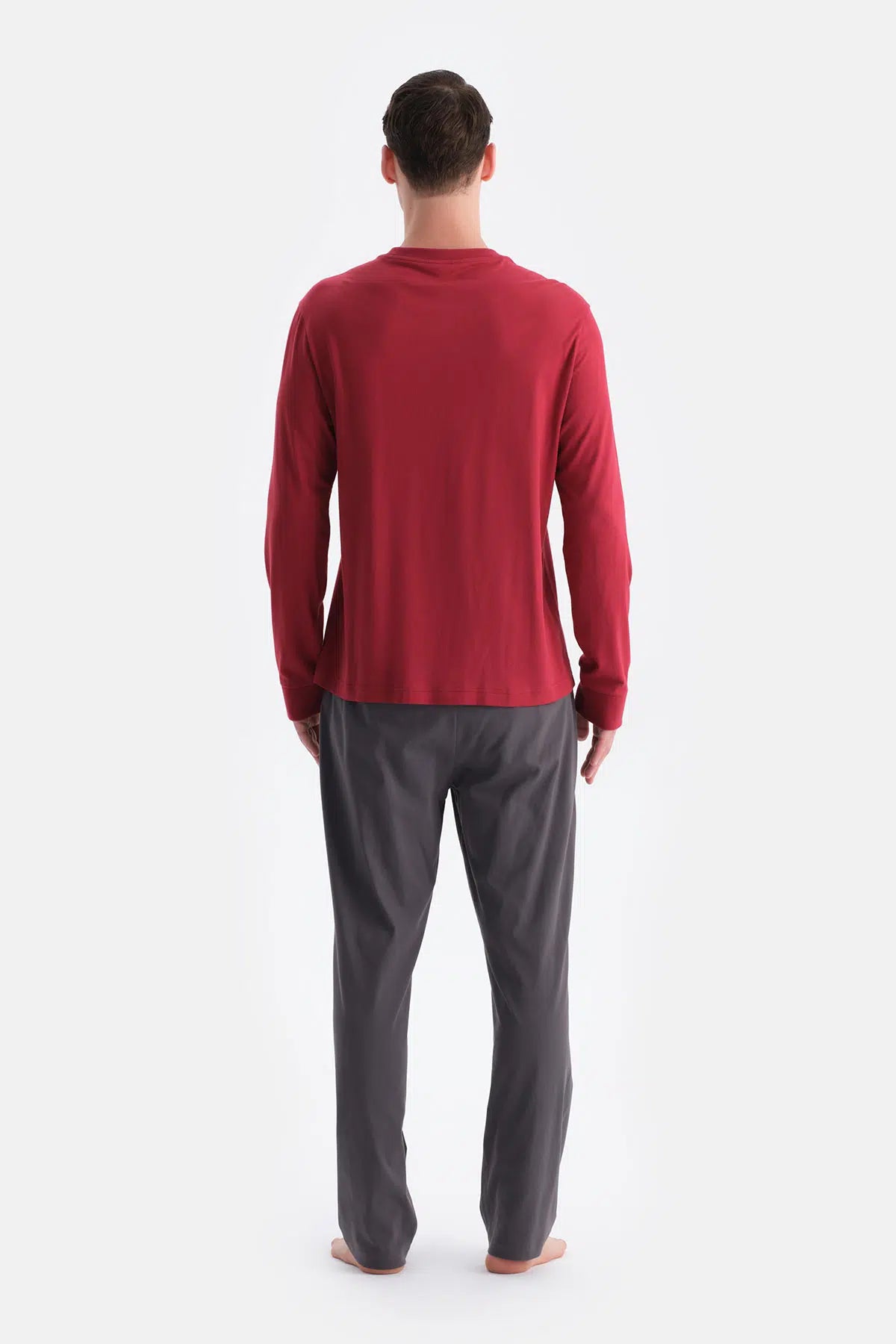 Bordo Triko Bantlı Tişört Pantolon Takım