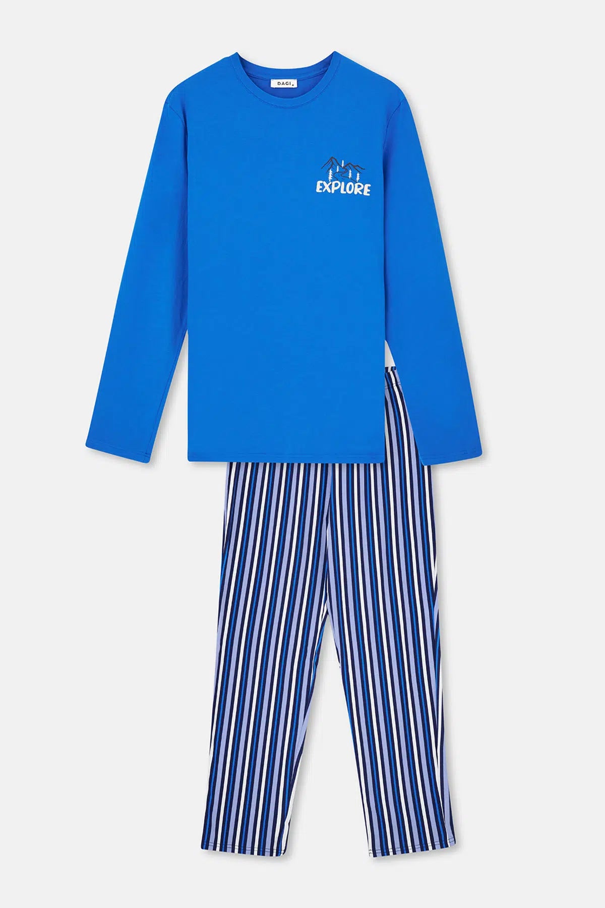 Mavi Erkek Uzun Kollu Pijama Takımı