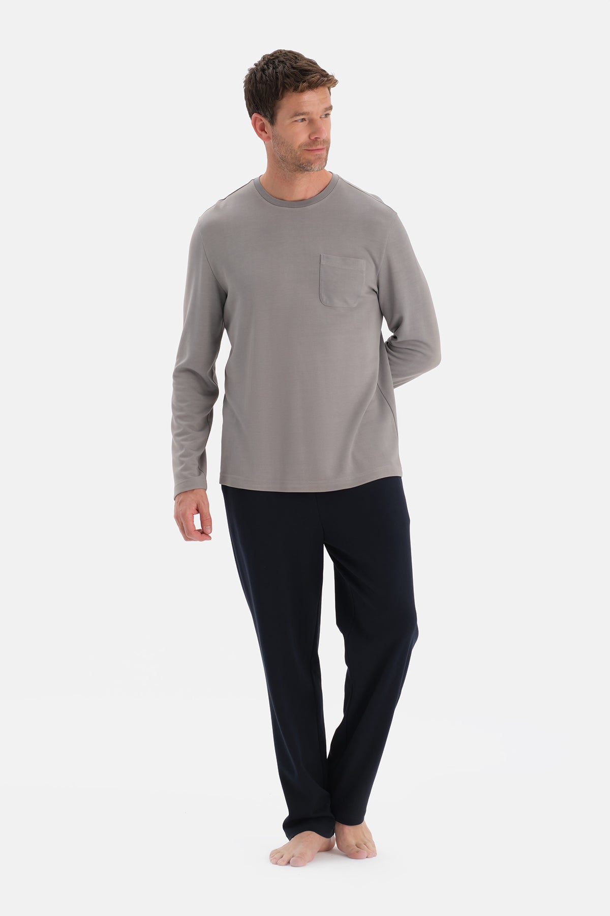 BİSİKLET YAKA UZUN KOLLU PİJAMA TAKIM