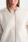 Ekru Melanj Travel Fermuarlı Üç İplik Sweatshirt