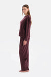 Bordo Uzun Kollu Kadife Tişört Pantolon Pijama Takımı