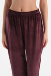Bordo Uzun Kollu Kadife Tişört Pantolon Pijama Takımı