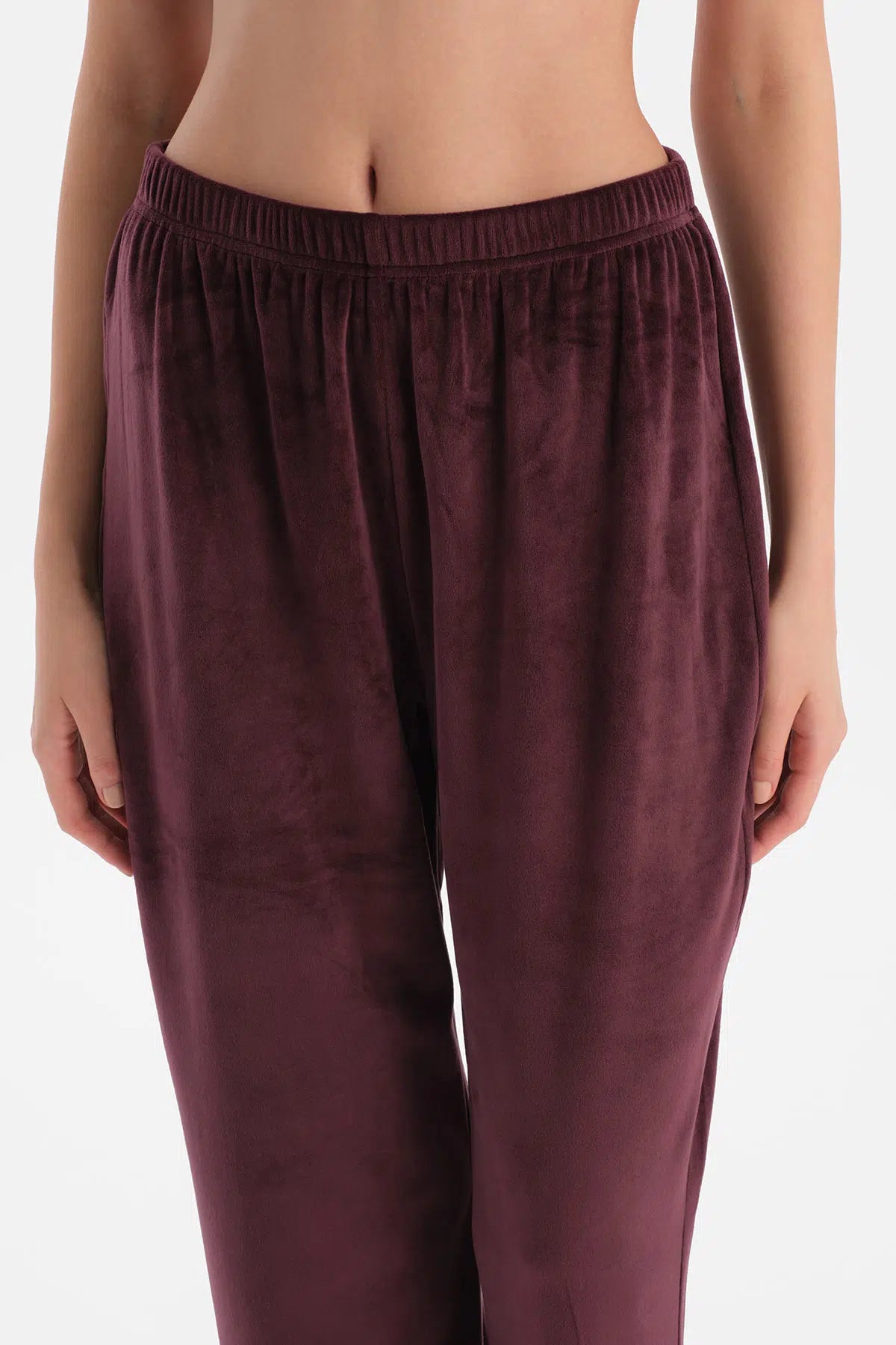 Bordo Uzun Kollu Kadife Tişört Pantolon Pijama Takımı