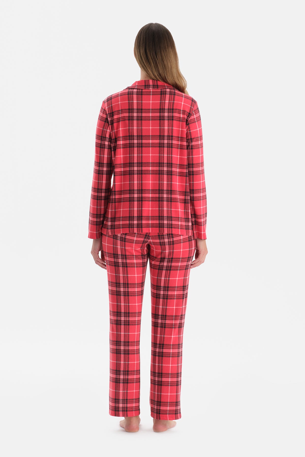 Kırmızı Ekoseli Termal Gömlek Pantolon Pijama Takımı
