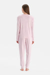 Açık Pembe Gofre Kar Baskılı Tişört Pantolon Pijama Takımı